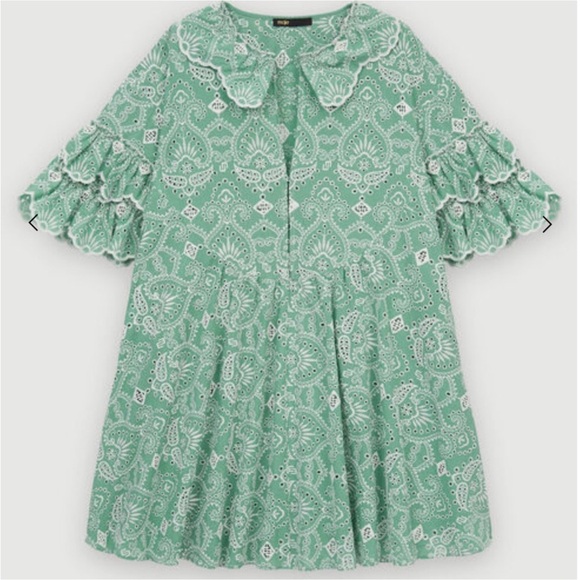 Maje Raberie Embroidered Eyelet Cotton Dress hold C - Picture 6 of 16